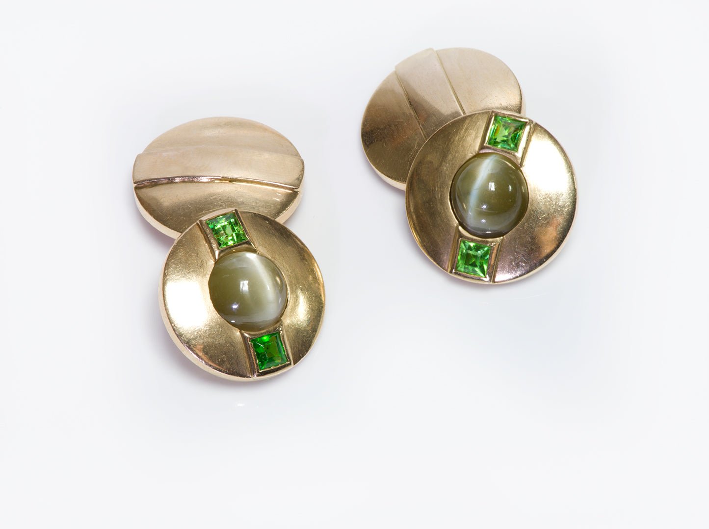 Antique Bailey Banks & Biddle Gold Cats Eye Demantoid Cufflinks