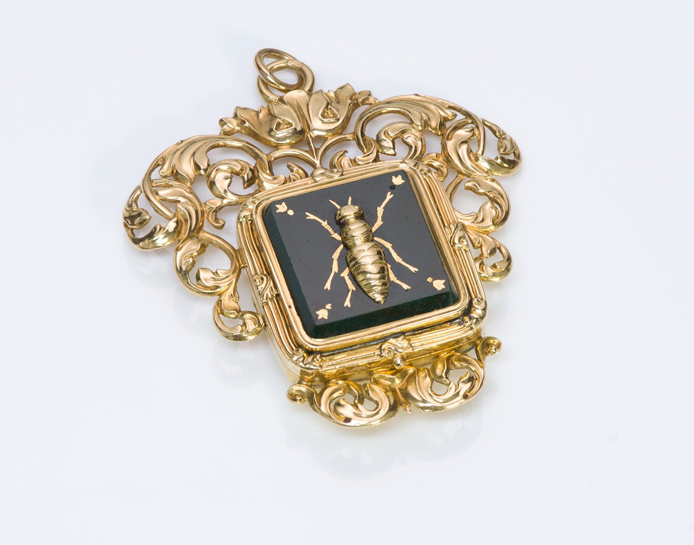 Antique Bloodstone Gold Vinaigrette Locket Pendant