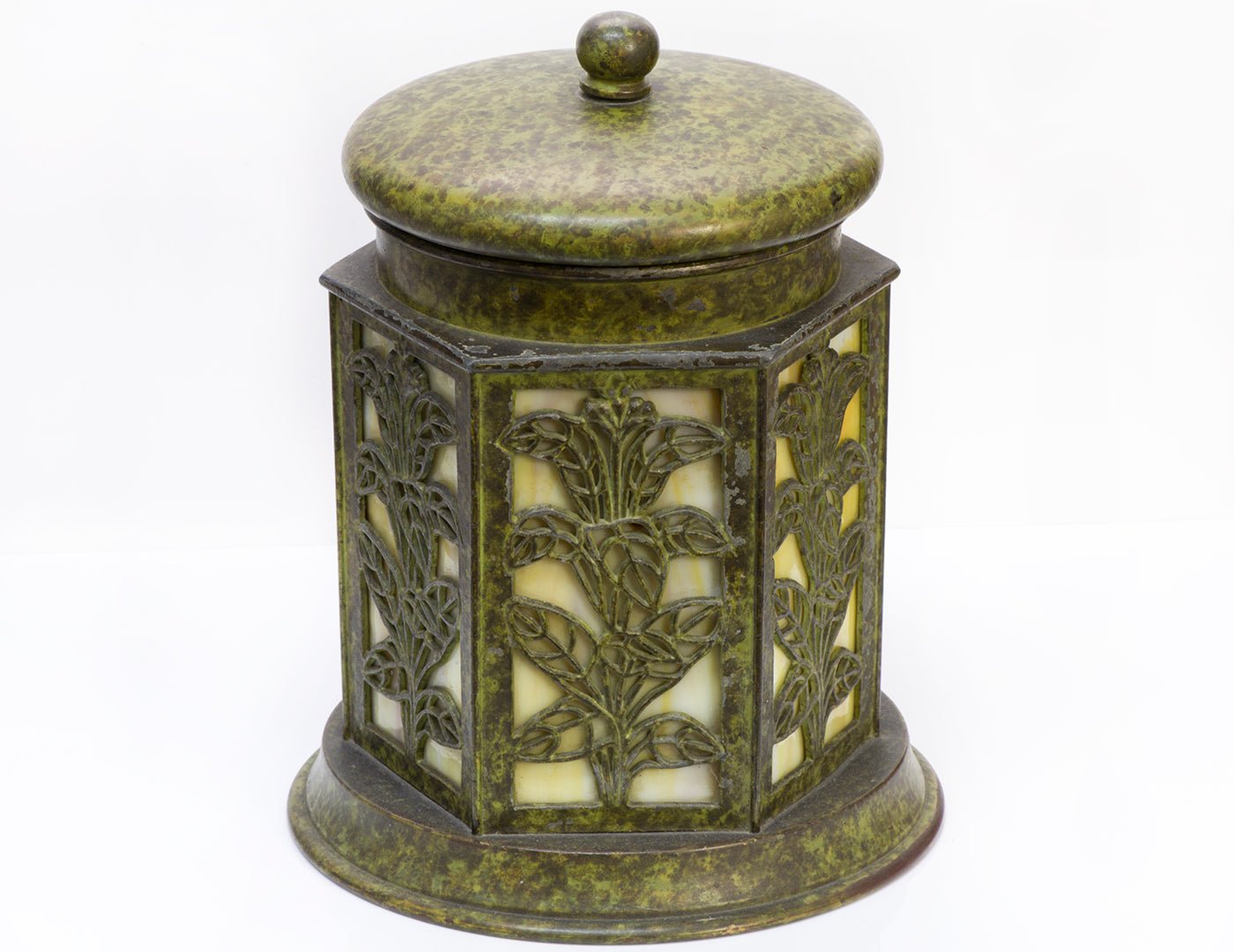 Antique Bradley & Hubbard Slag Glass Arts & Crafts Humidor Tobacco Jar