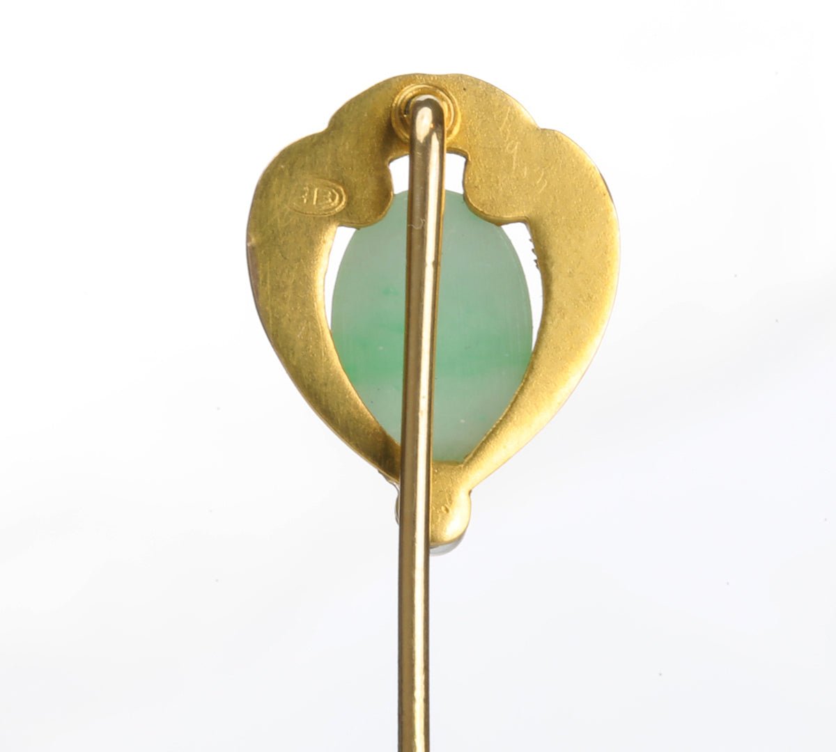 Antique Hans Brassler & Co. Gold Jade Pearl Stick Pin