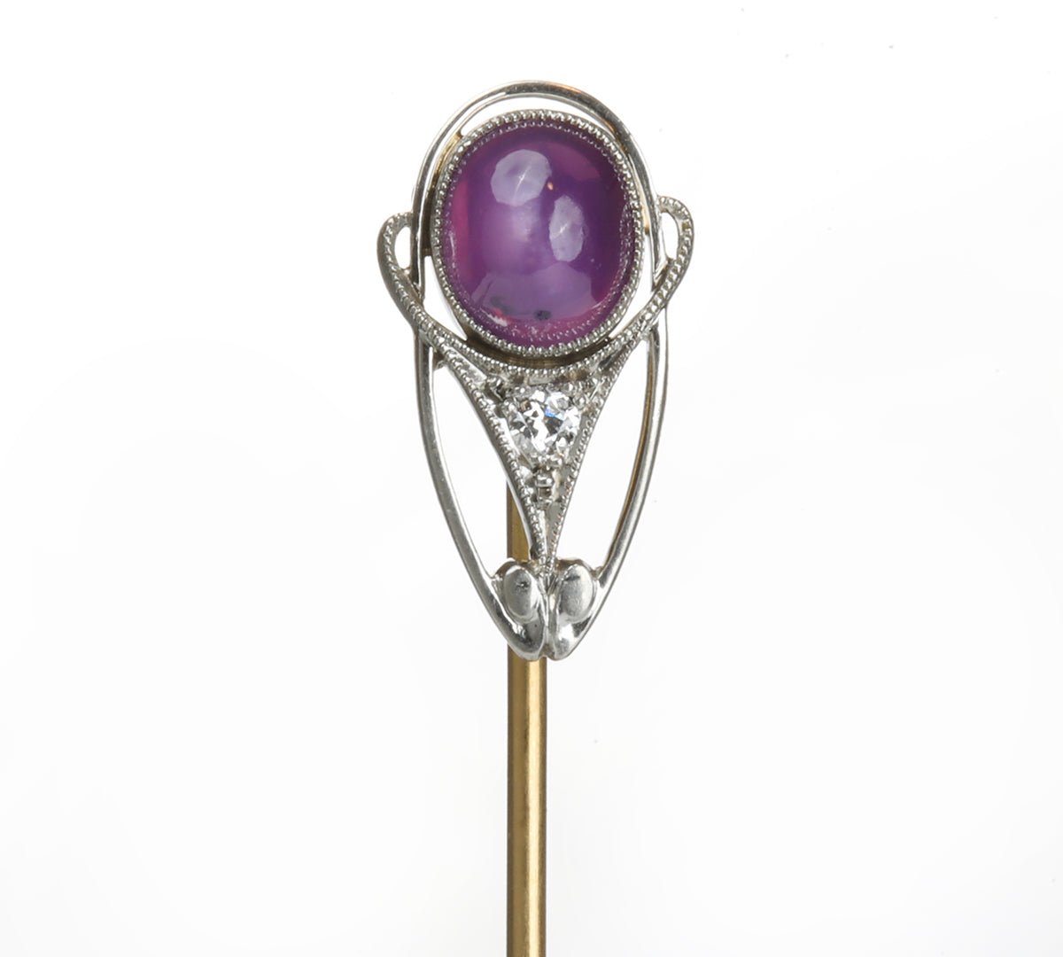 Antique Hans Brassler & Co. Platinum Gold Star Sapphire Diamond Stick Pin