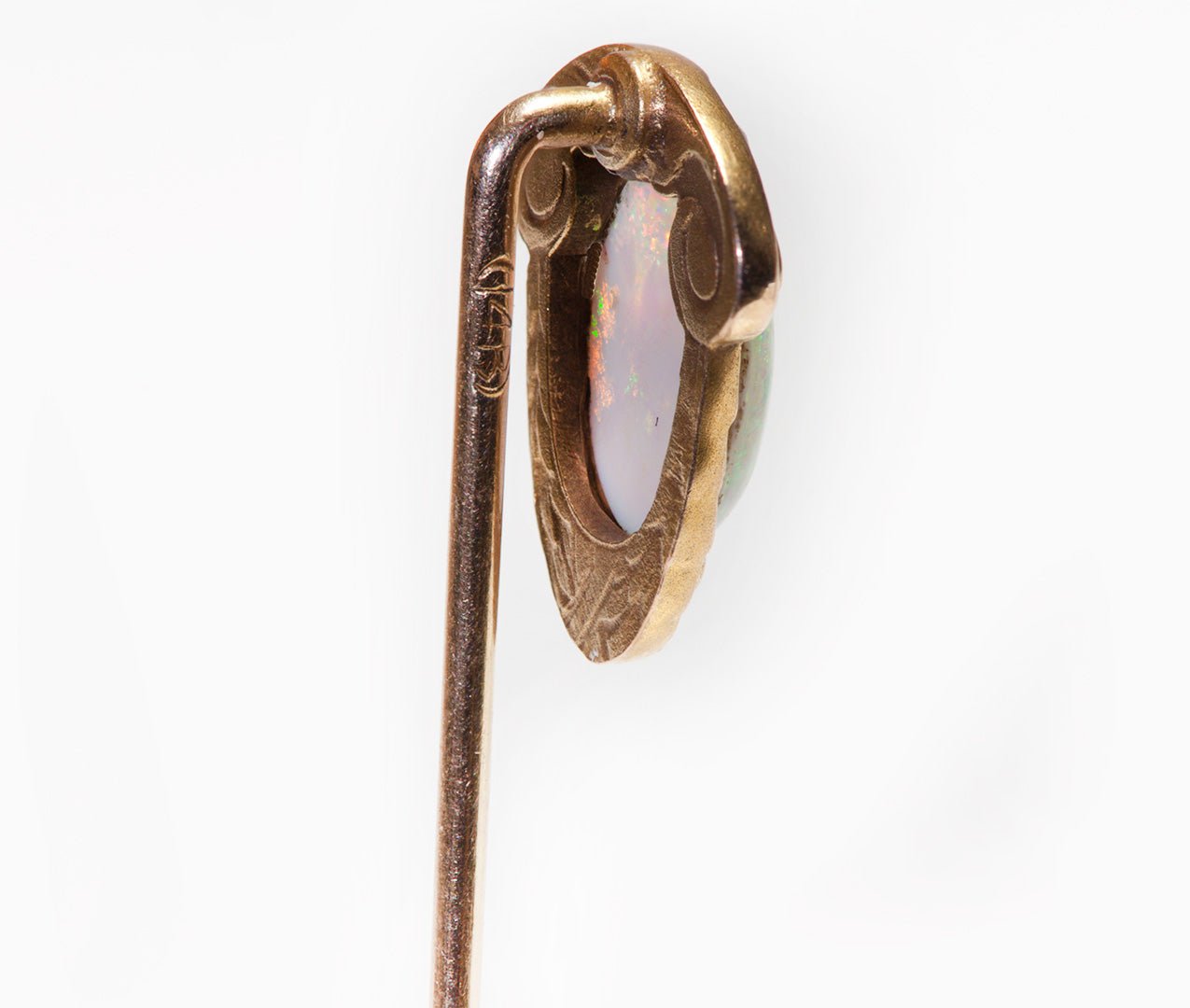 Antique Hans Brassler & Co. 14K Gold Opal Stick Pin