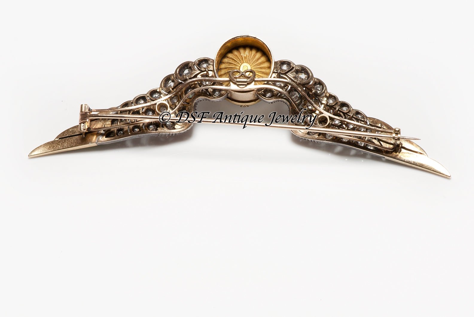 Antique Carlo Giuliano Diamond Moonstone Enamel Wings Brooch