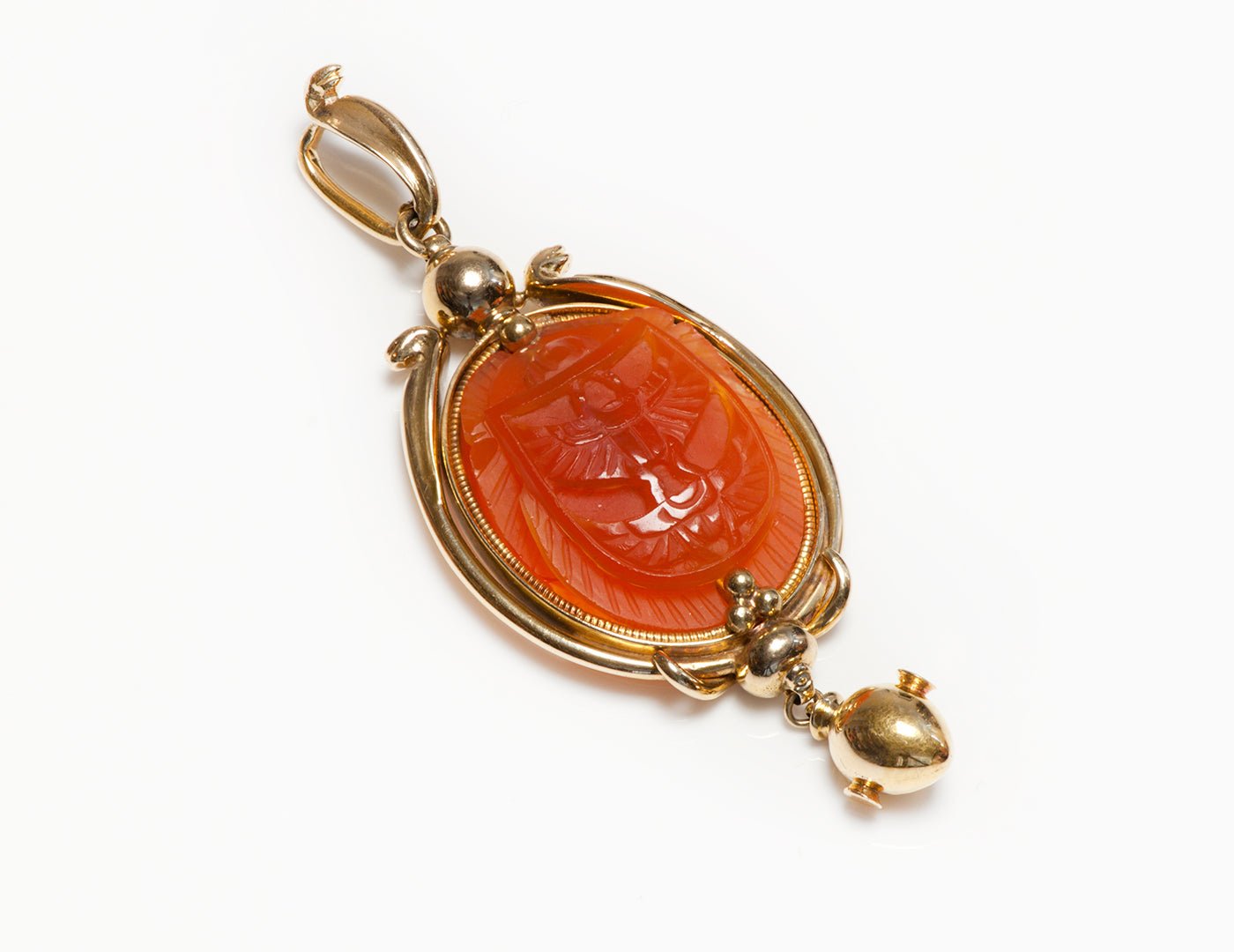 Antique Carlo Giuliano Gold Carved Carnelian Egyptian Revival Pendant