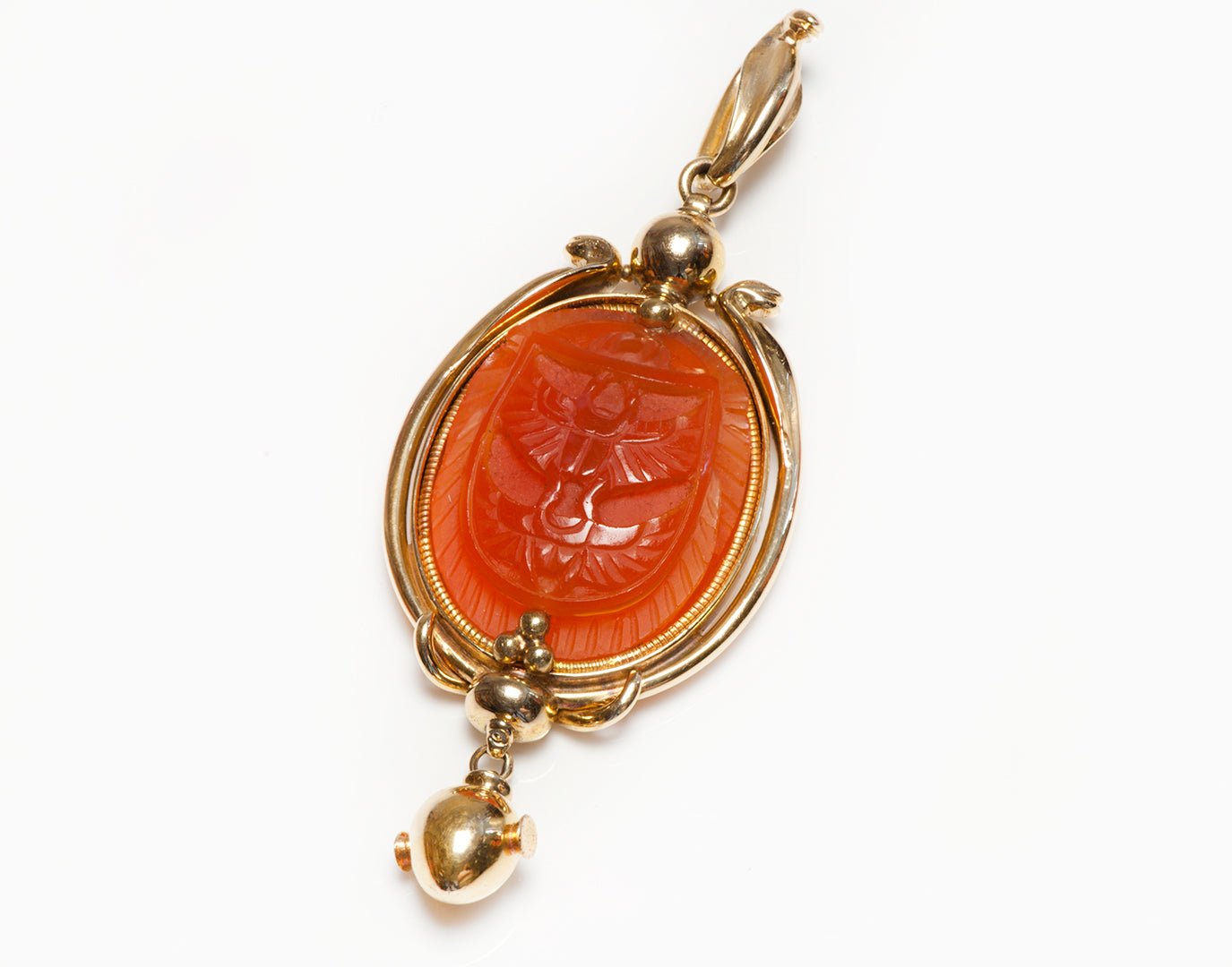 Antique Carlo Giuliano Gold Carved Carnelian Egyptian Revival Pendant