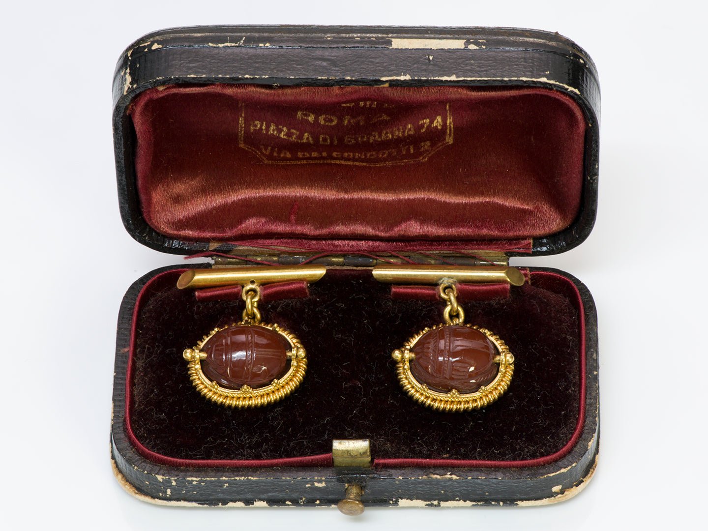 Antique Carnelian Egyptian Revival Scarab Gold Cufflinks