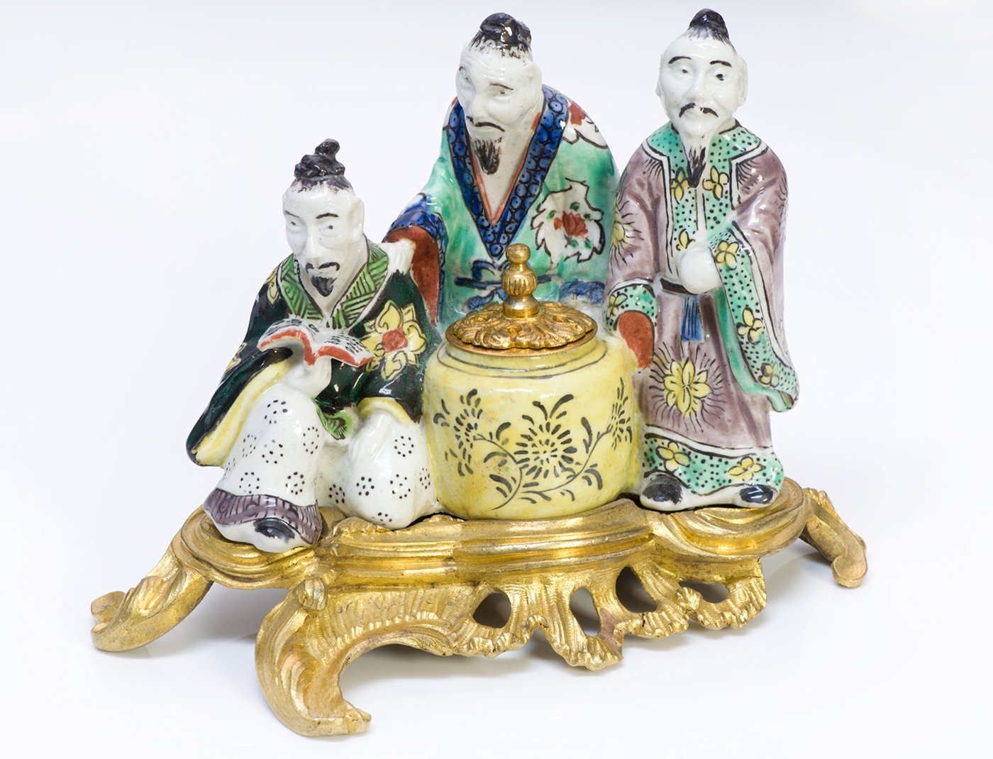 Antique Chinese Bronze Porcelain Inkwell