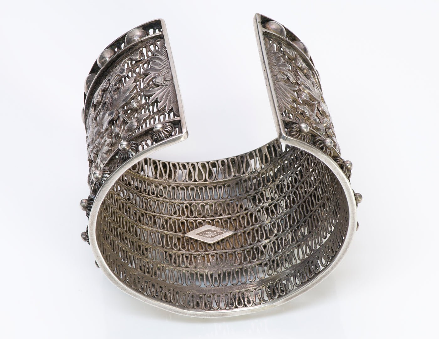 Antique Chinese Jade Filigree Silver Cuff Bracelet