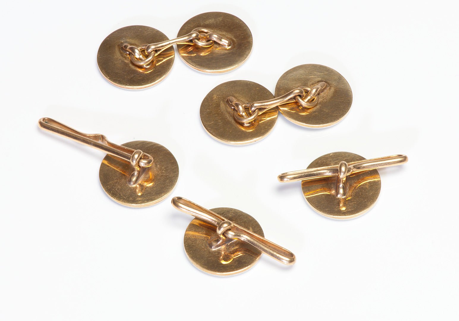 Antique Chinese Jade Gold Platinum Cufflink Stud Set