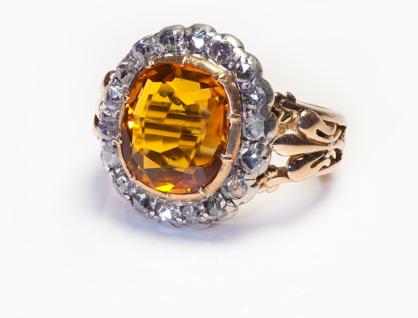 Antique Citrine Diamond Gold Bishop Ring