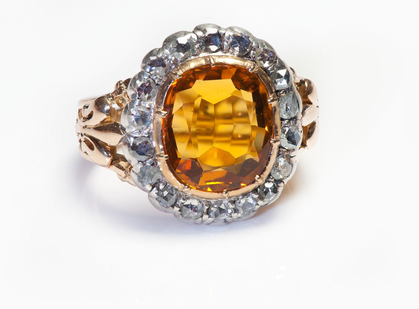 Antique Citrine Diamond Gold Bishop Ring
