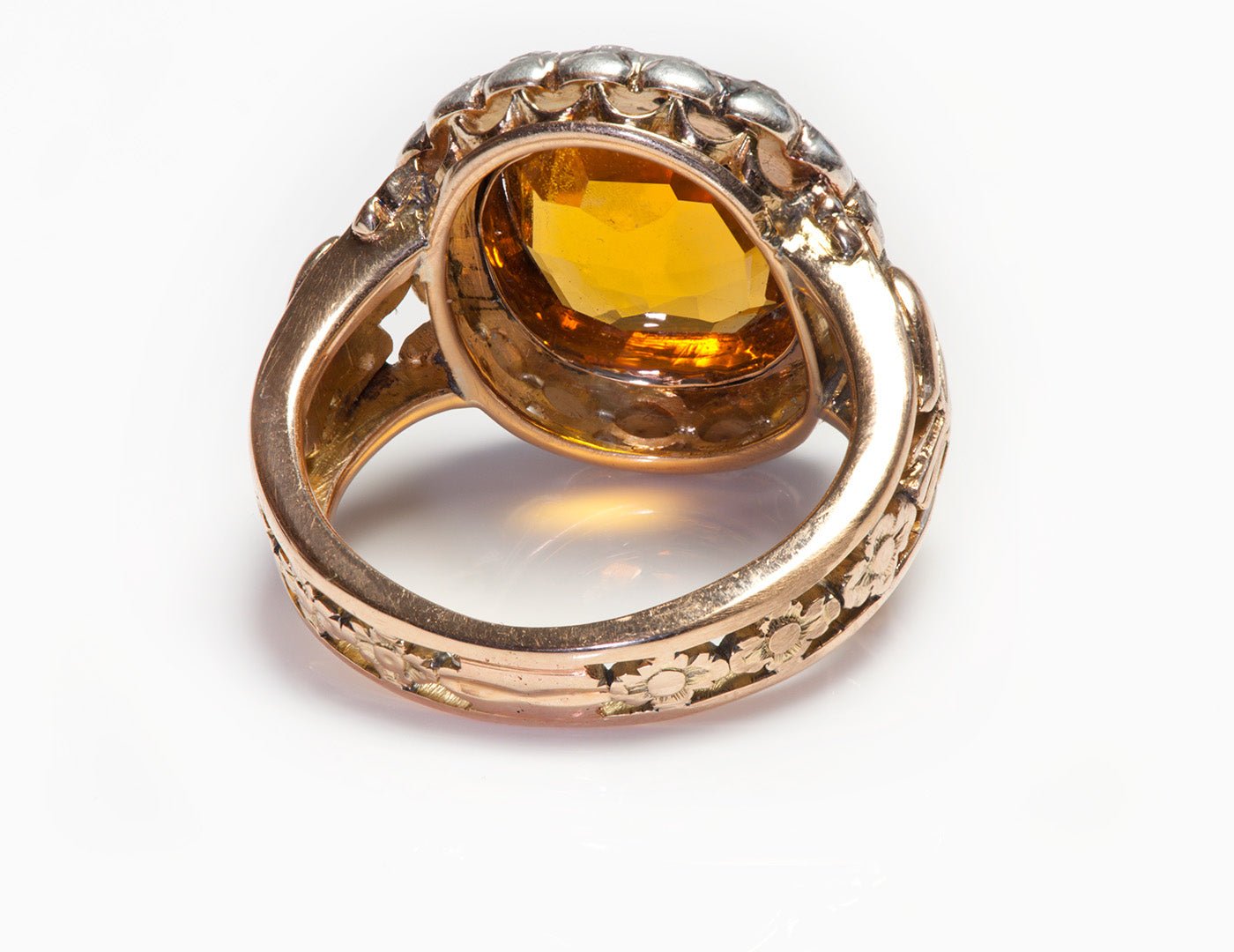 Antique Citrine Diamond Gold Bishop Ring
