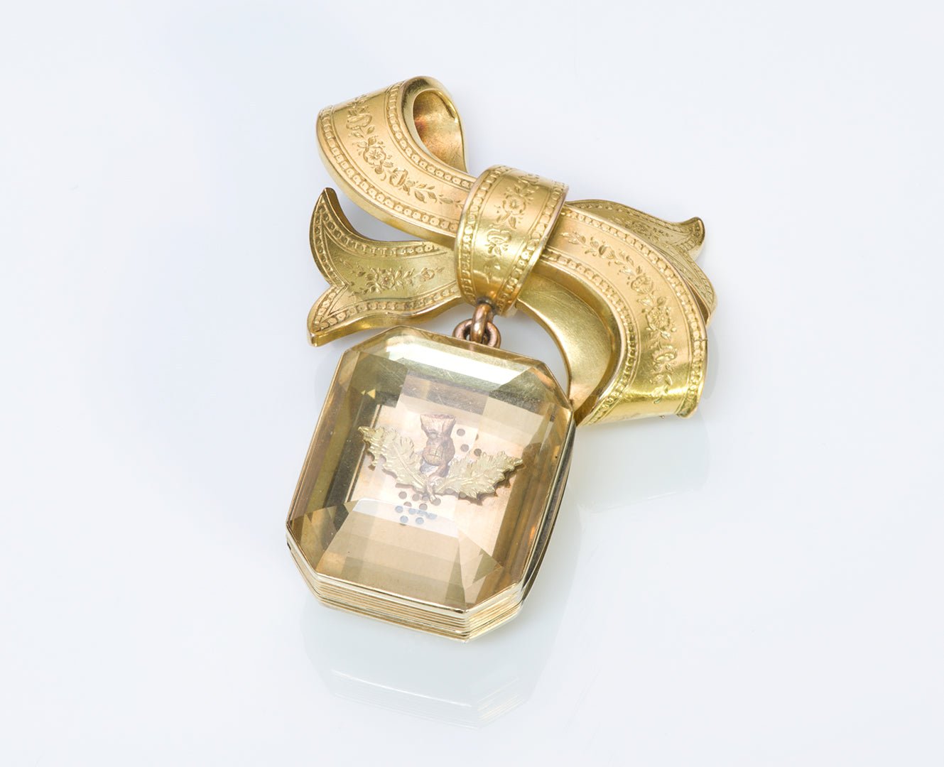 Antique Citrine Gold Bow Brooch Pendant Vinaigrette