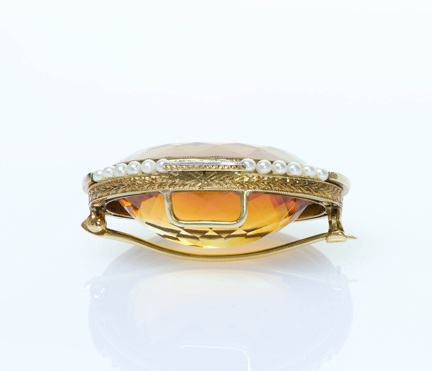 Antique Citrine Gold Diamond Pearl Enamel Brooch