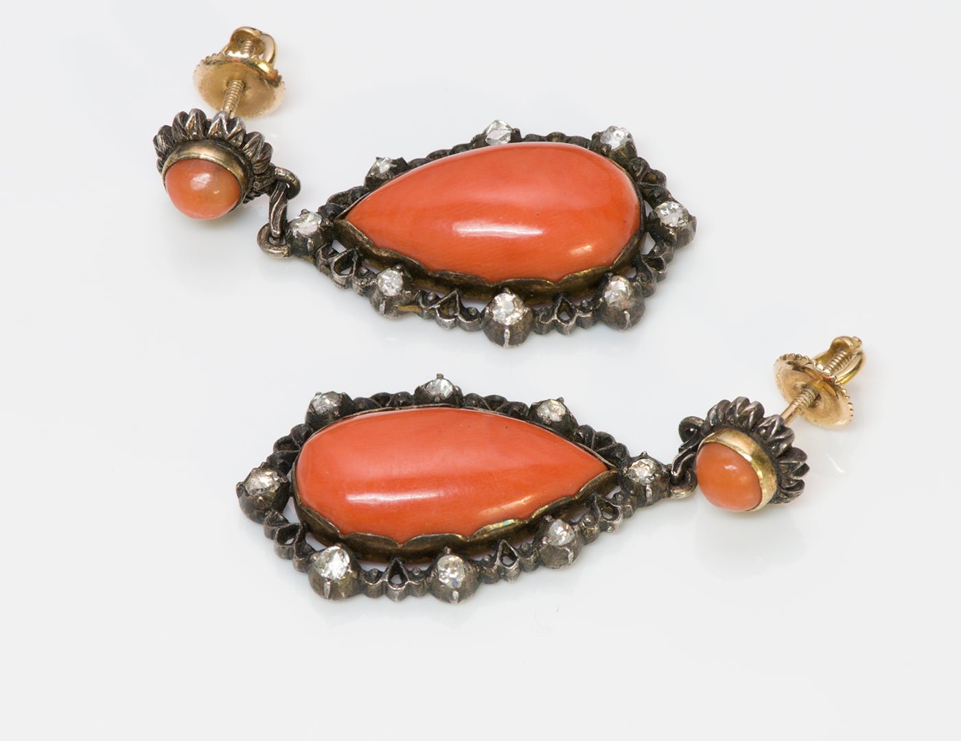 Antique Coral Diamond Earrings