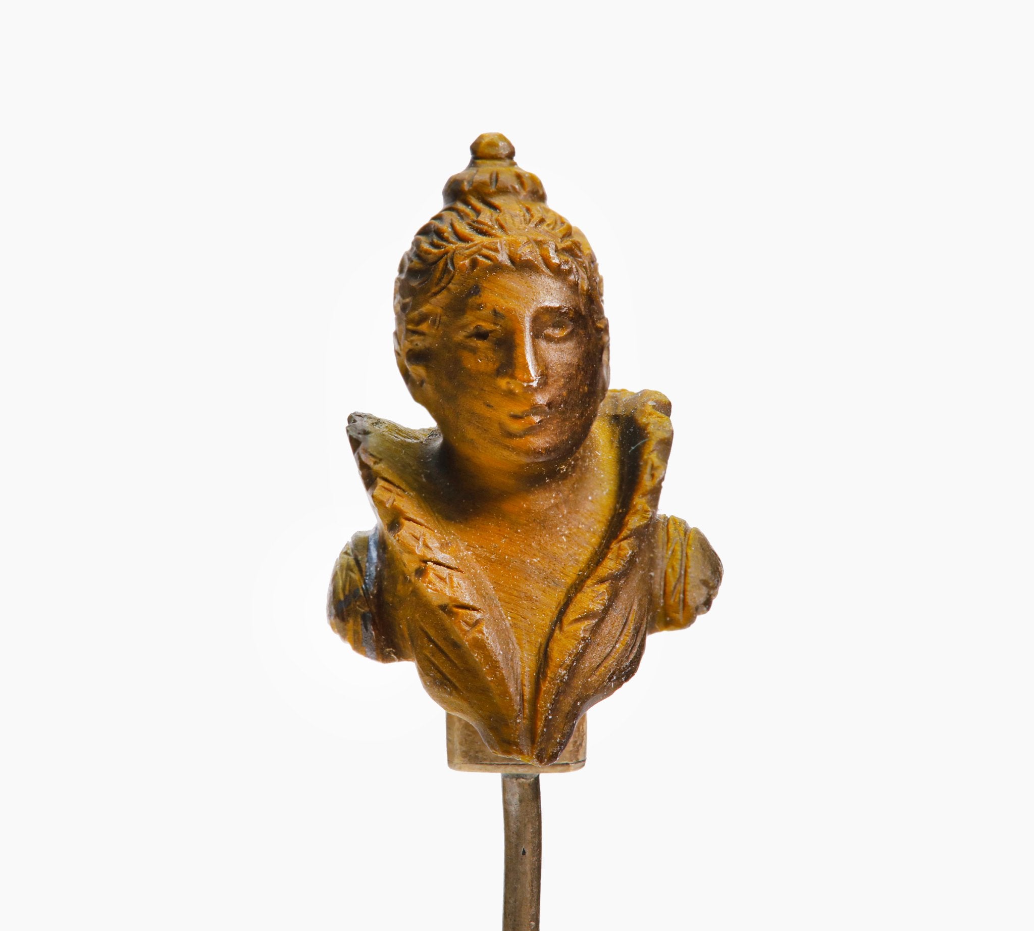 Antique Craved Tiger Eye Bust Stick Pin