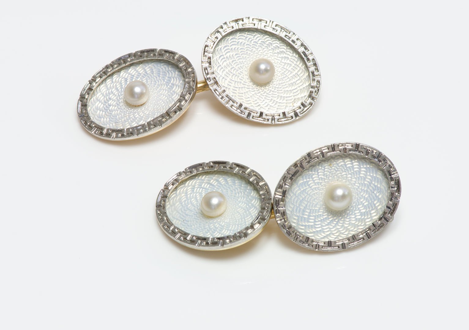 Antique Cutler & Co Arrow Gold & Platinum Enamel & Pearl Cufflinks