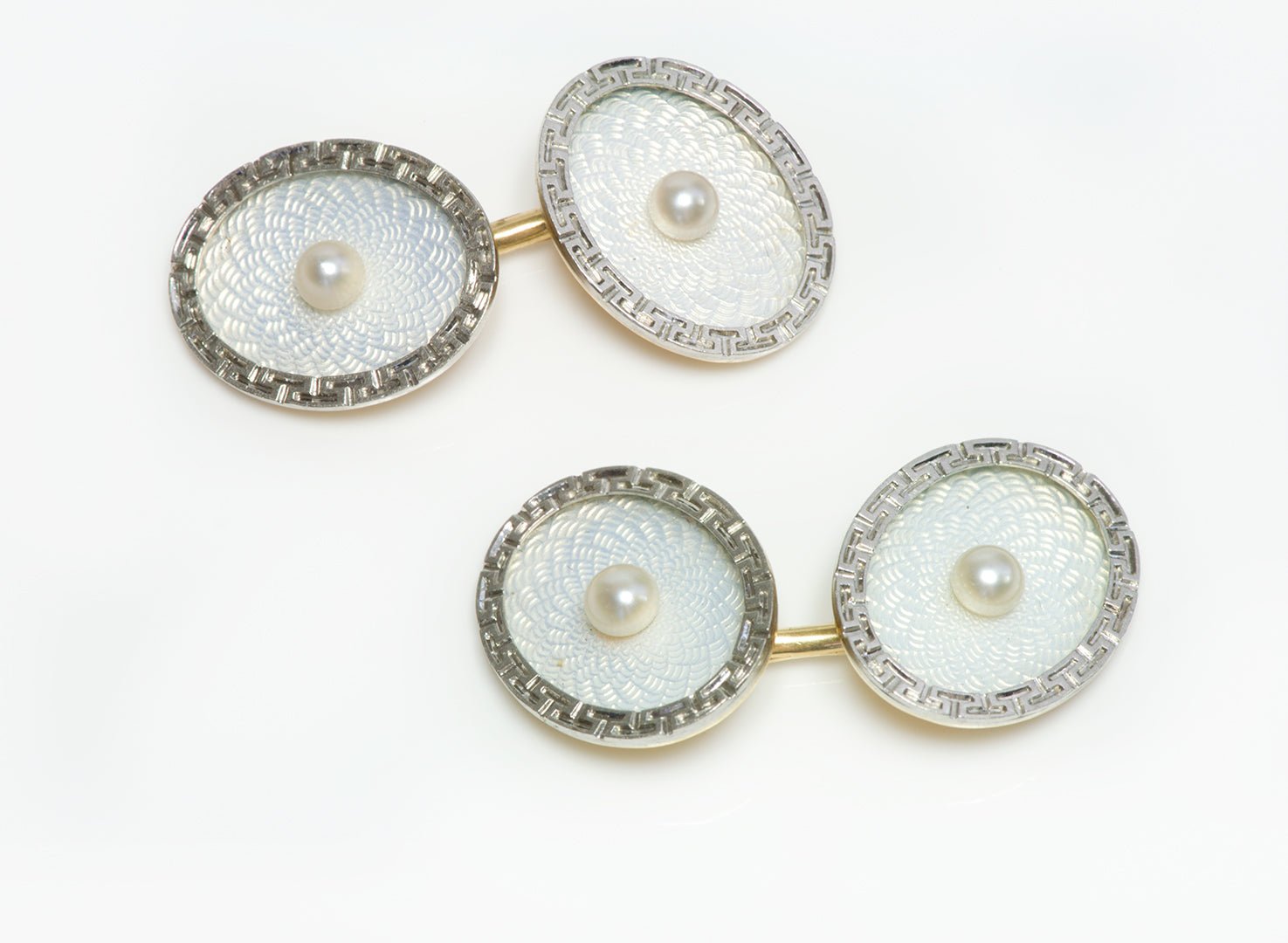 Antique Cutler & Co Arrow Gold & Platinum Enamel & Pearl Cufflinks