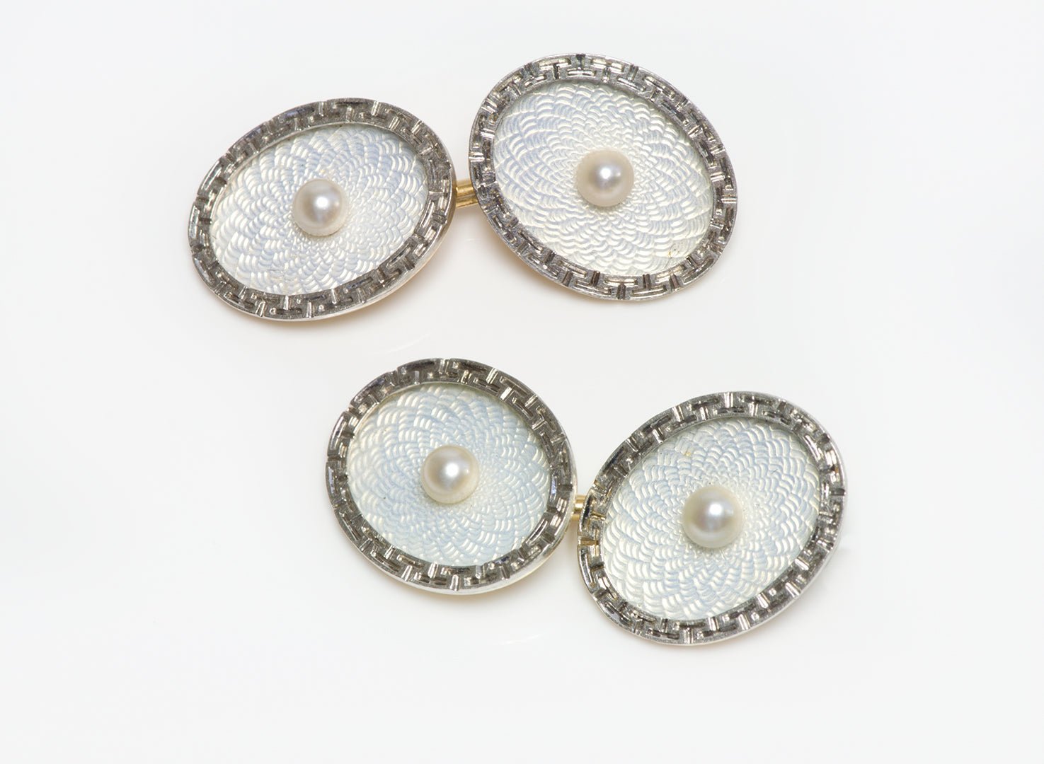 Antique Cutler & Co Arrow Gold & Platinum Enamel & Pearl Cufflinks
