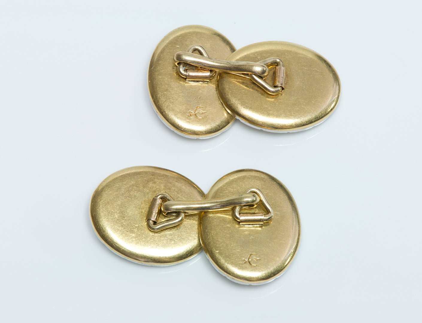 Antique Cutler & Co Arrow Gold & Platinum Enamel & Pearl Cufflinks