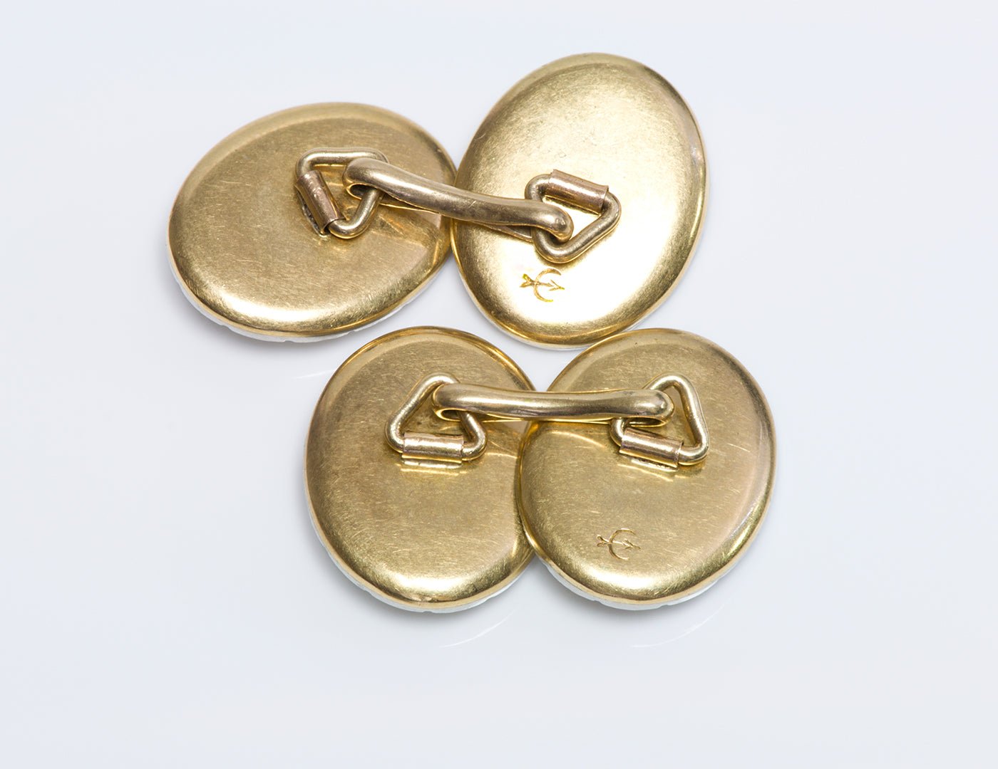 Antique Cutler & Co Arrow Gold & Platinum Enamel & Pearl Cufflinks