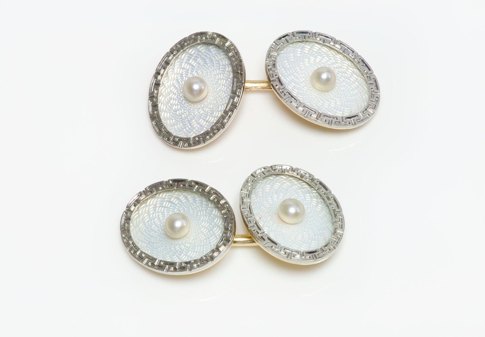 Antique Cutler & Co Arrow Gold & Platinum Enamel & Pearl Cufflinks