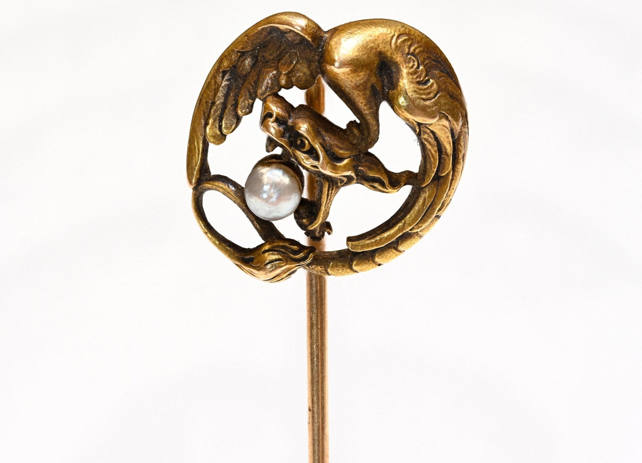 Antique Cutler & Co. Gold Pearl Griffin Stick Pin