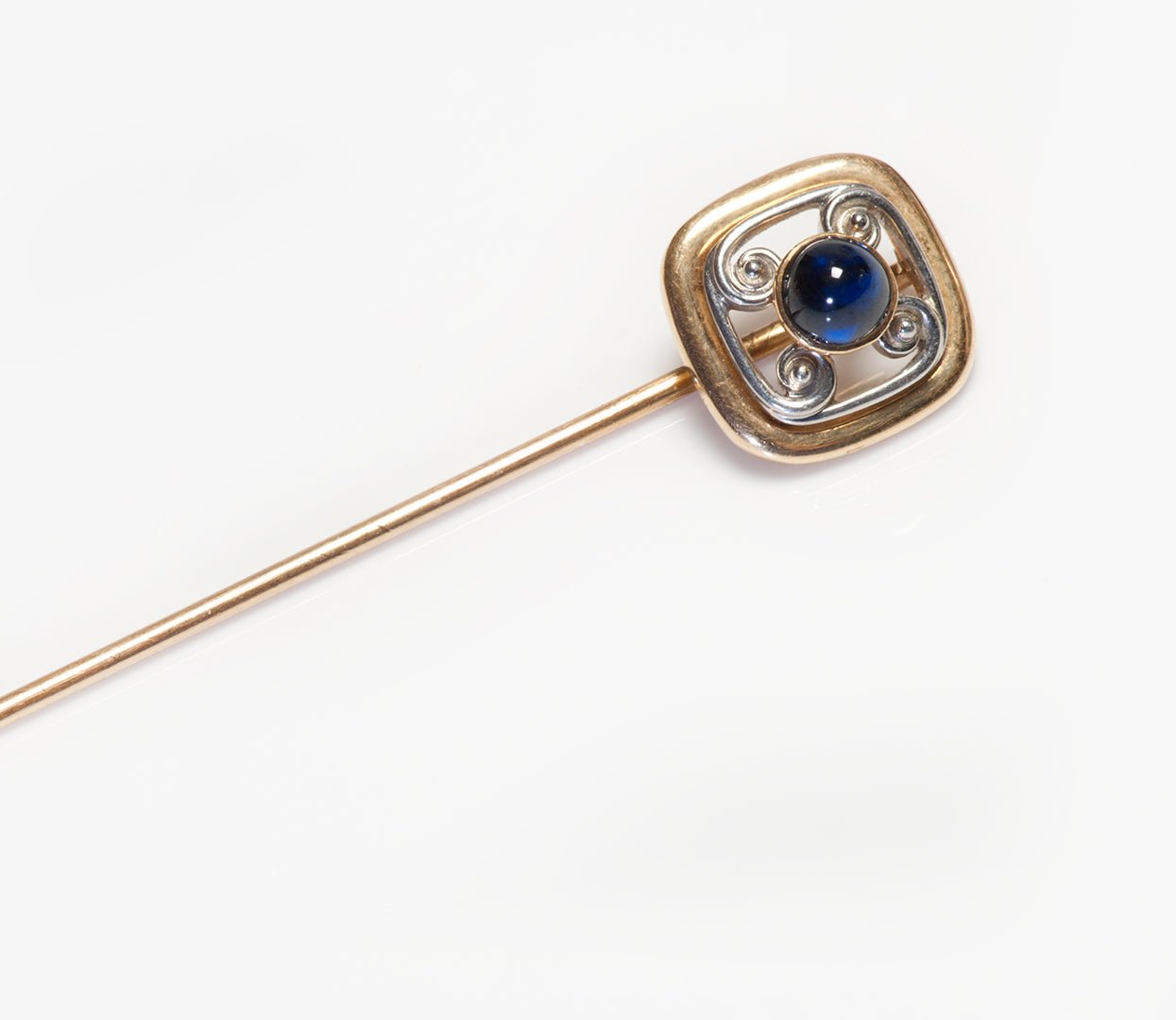 Antique Cutler & Co Gold Platinum Cabochon Sapphire Stick Pin