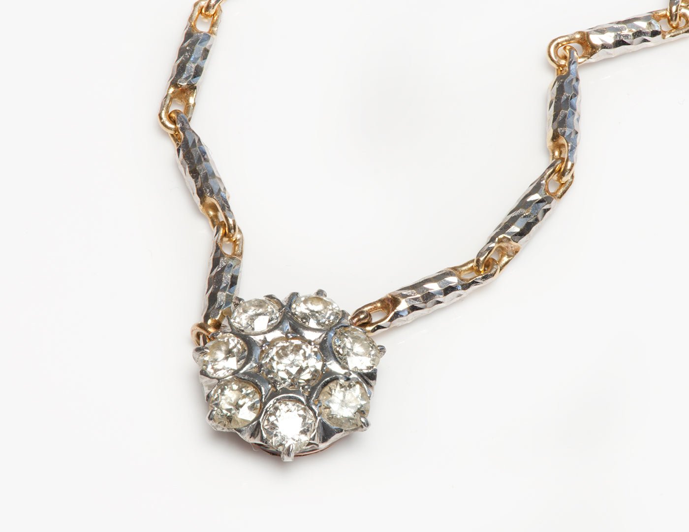 Antique Diamond Cluster Gold Chain Necklace