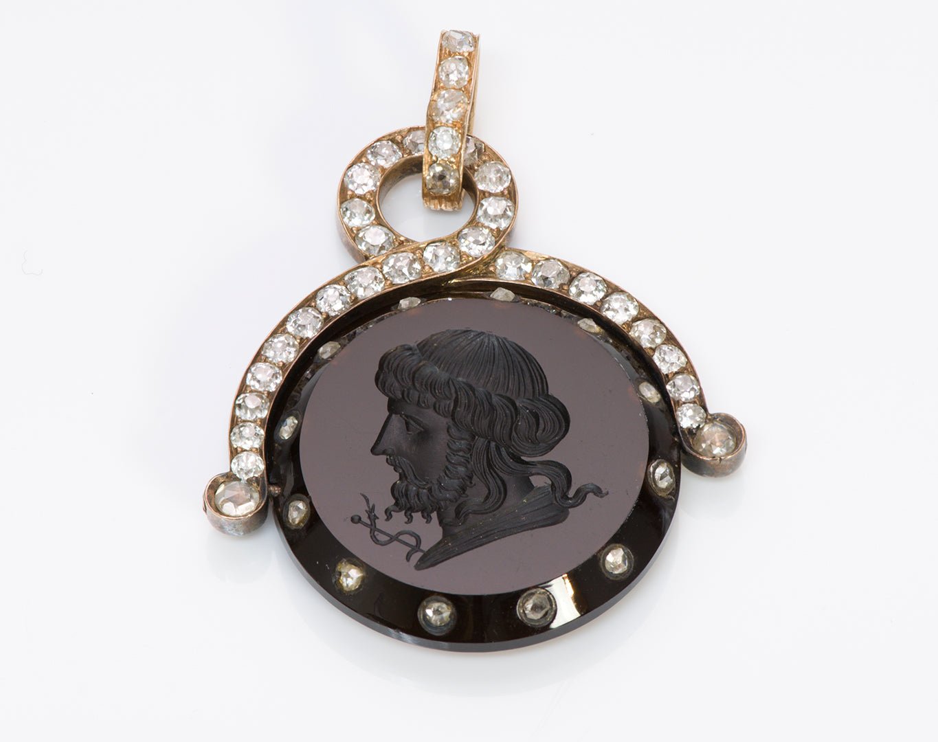 Antique Diamond Gold Sardonyx Intaglio Fob Pendant