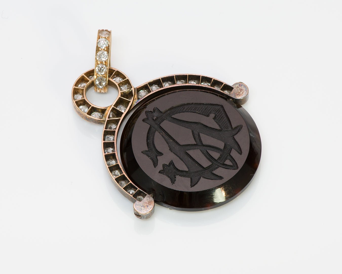 Antique Diamond Gold Sardonyx Intaglio Fob Pendant