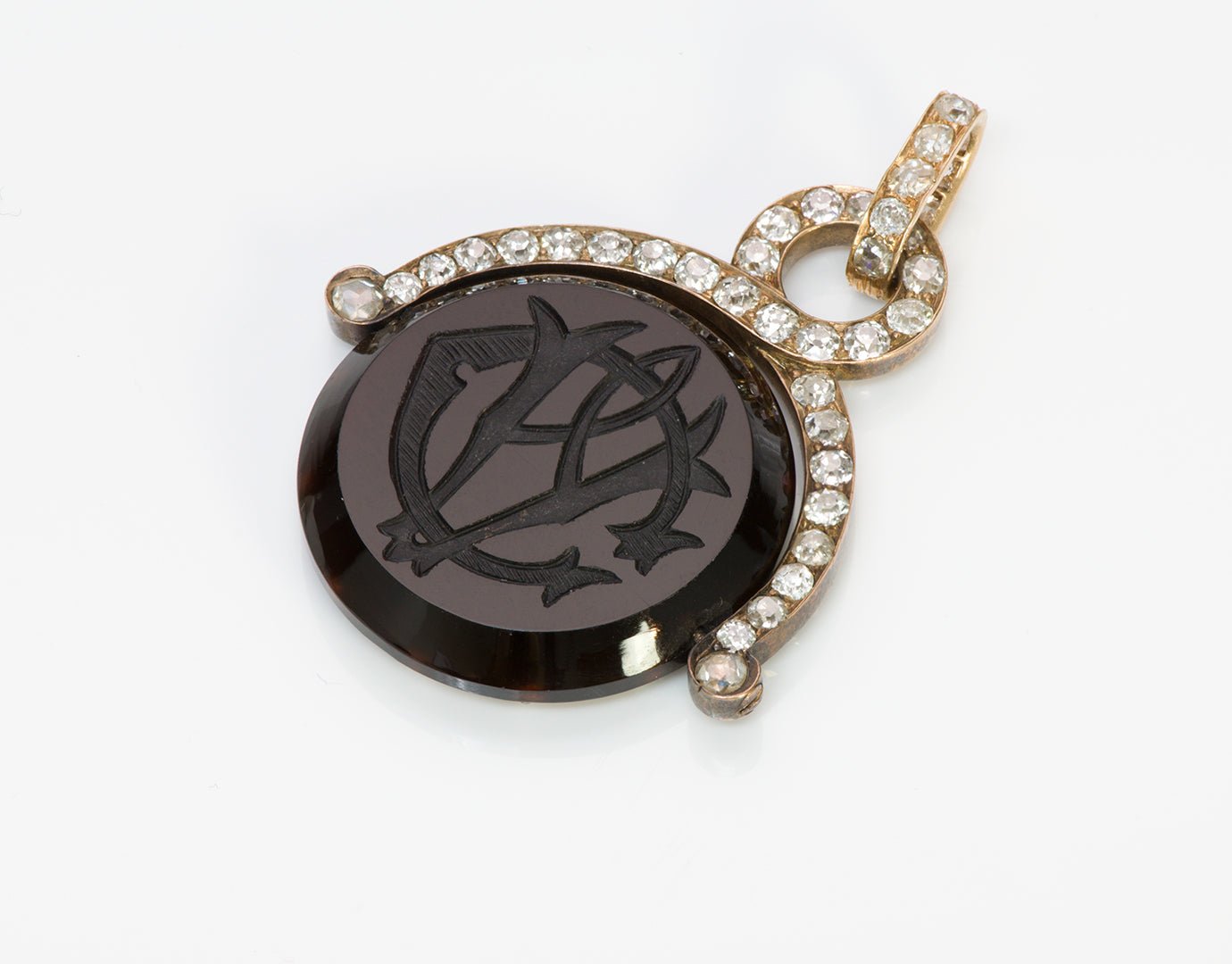 Antique Diamond Gold Sardonyx Intaglio Fob Pendant