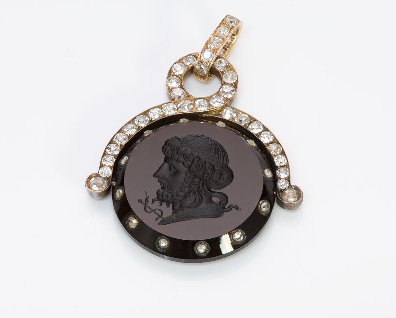 Antique Diamond Gold Sardonyx Intaglio Fob Pendant