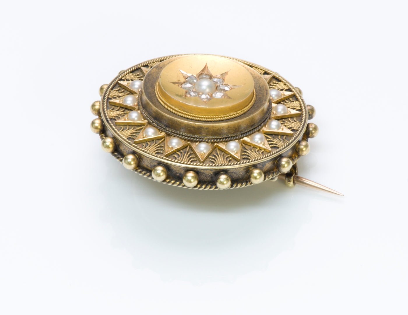 Antique Diamond Pearl Gold Brooch