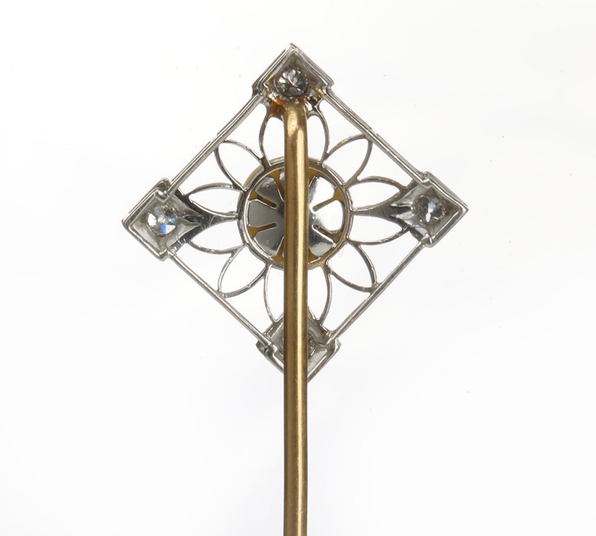 Antique Edwardian Gold Pearl Diamond Stick Pin