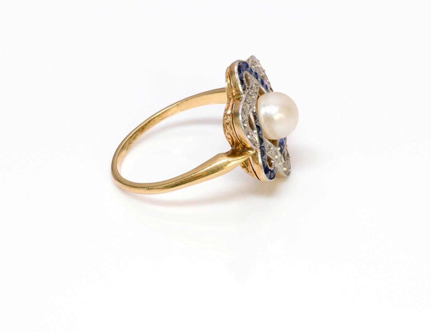 Antique Edwardian Sapphire Diamond Pearl 18K Gold Ring