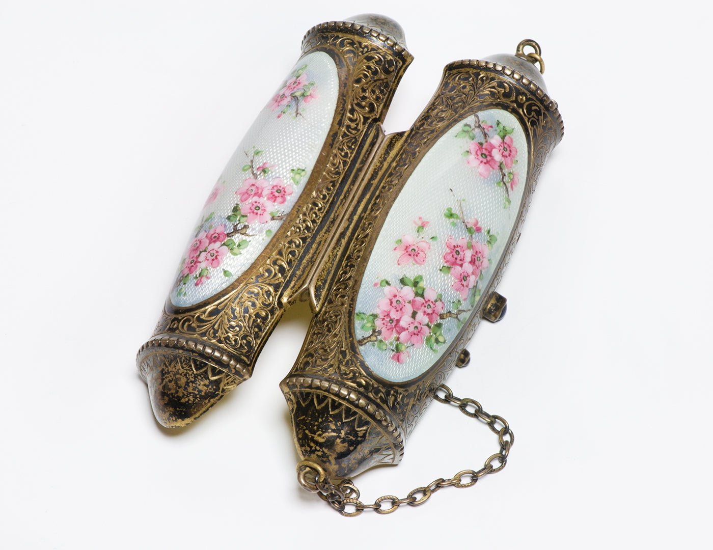 Antique Edwardian Silver Enamel & Sapphire Unusual Shape Minaudiere