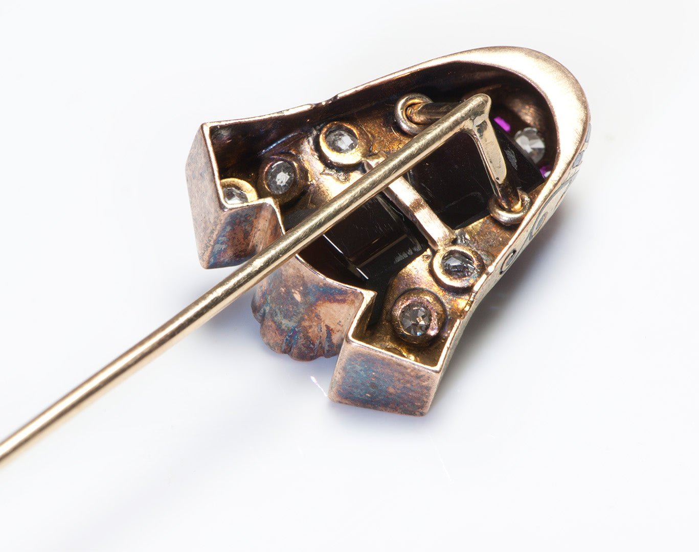 Antique Egyptian Revival Diamond Ruby Sardonyx Gold Pharaoh Stick Pin