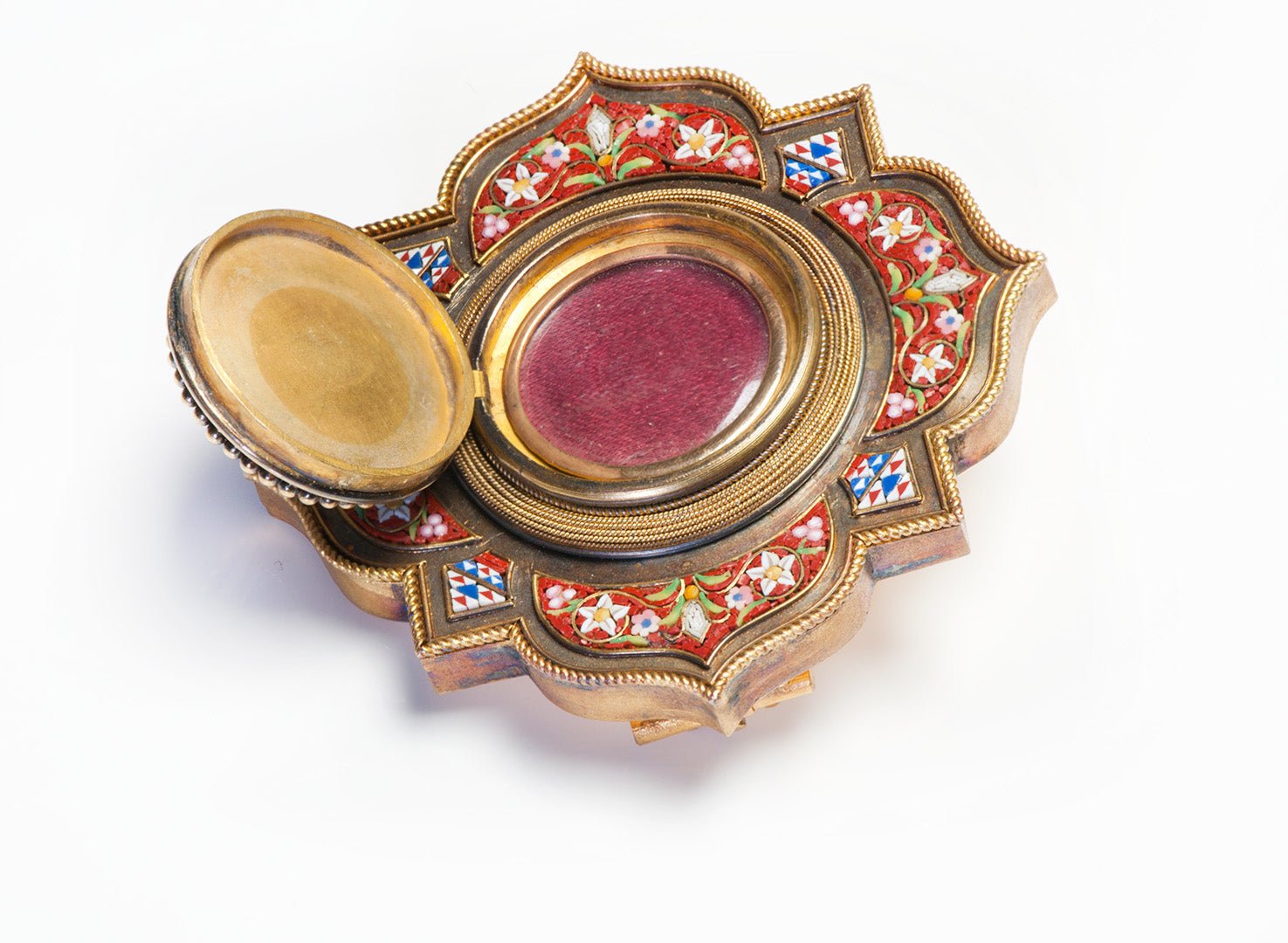 Antique Egyptian Revival Gold Mosaic Pharaoh Brooch Locket