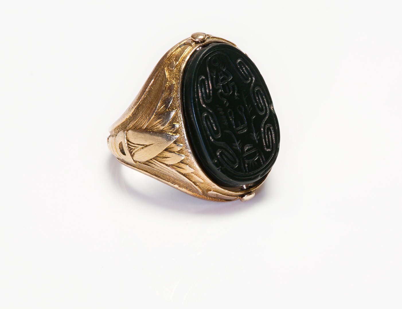 Antique Egyptian Revival Gold Papyrus Ancient Scarab Men's Ring