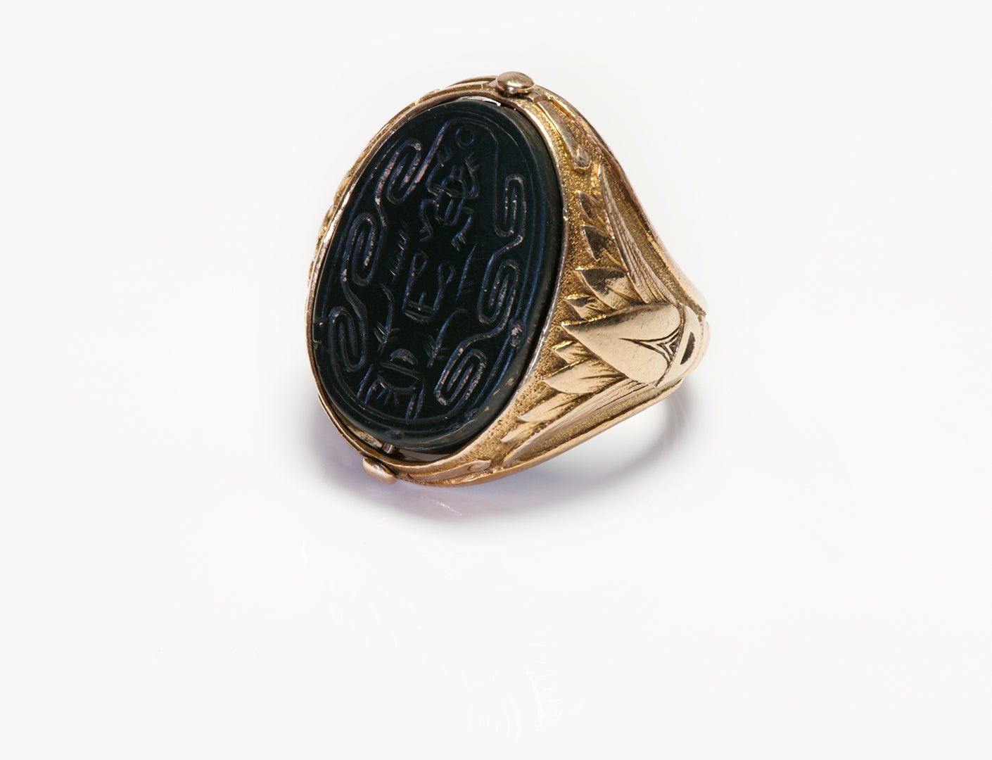 Antique Egyptian Revival Gold Papyrus Ancient Scarab Men's Ring