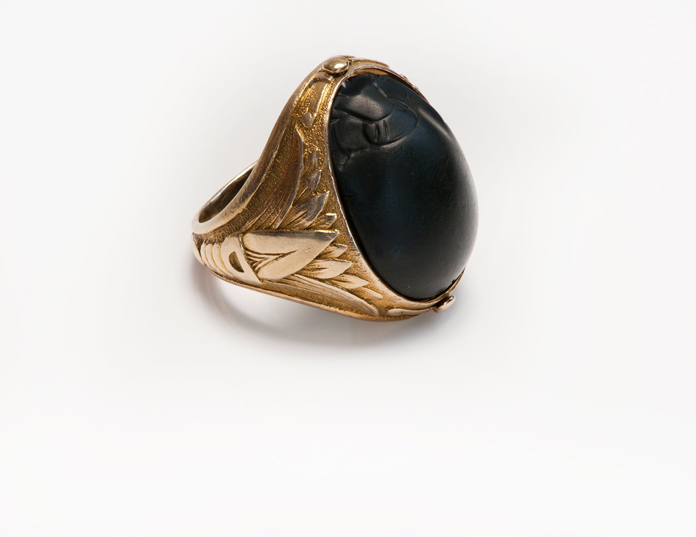 Antique Egyptian Revival Gold Papyrus Ancient Scarab Men's Ring