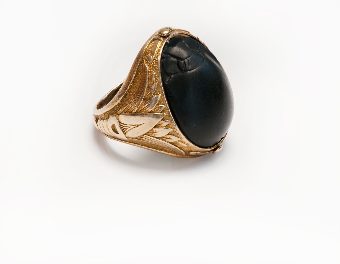 Antique Egyptian Revival Gold Papyrus Ancient Scarab Men's Ring