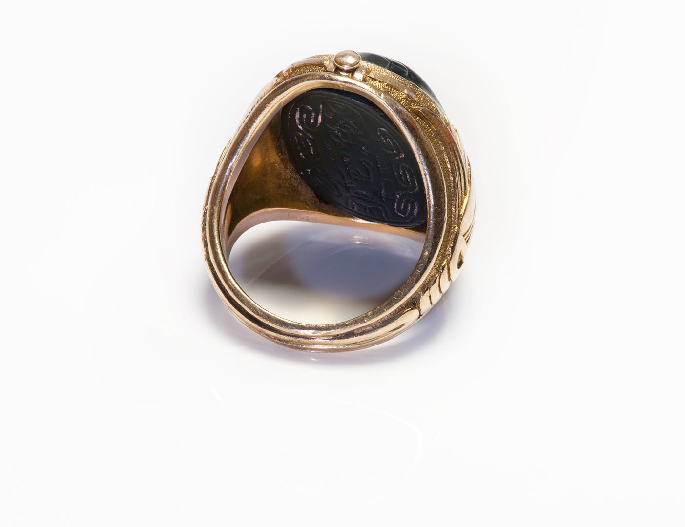 Antique Egyptian Revival Gold Papyrus Ancient Scarab Men's Ring
