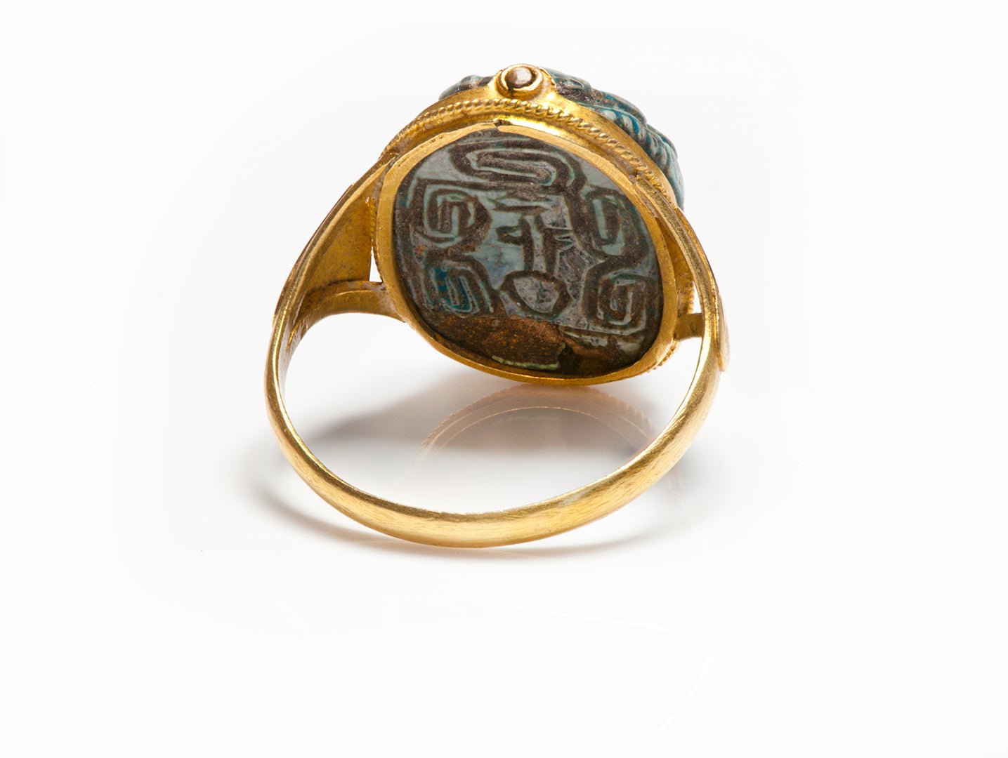 Antique Egyptian Revival Gold Papyrus Scarab Ring