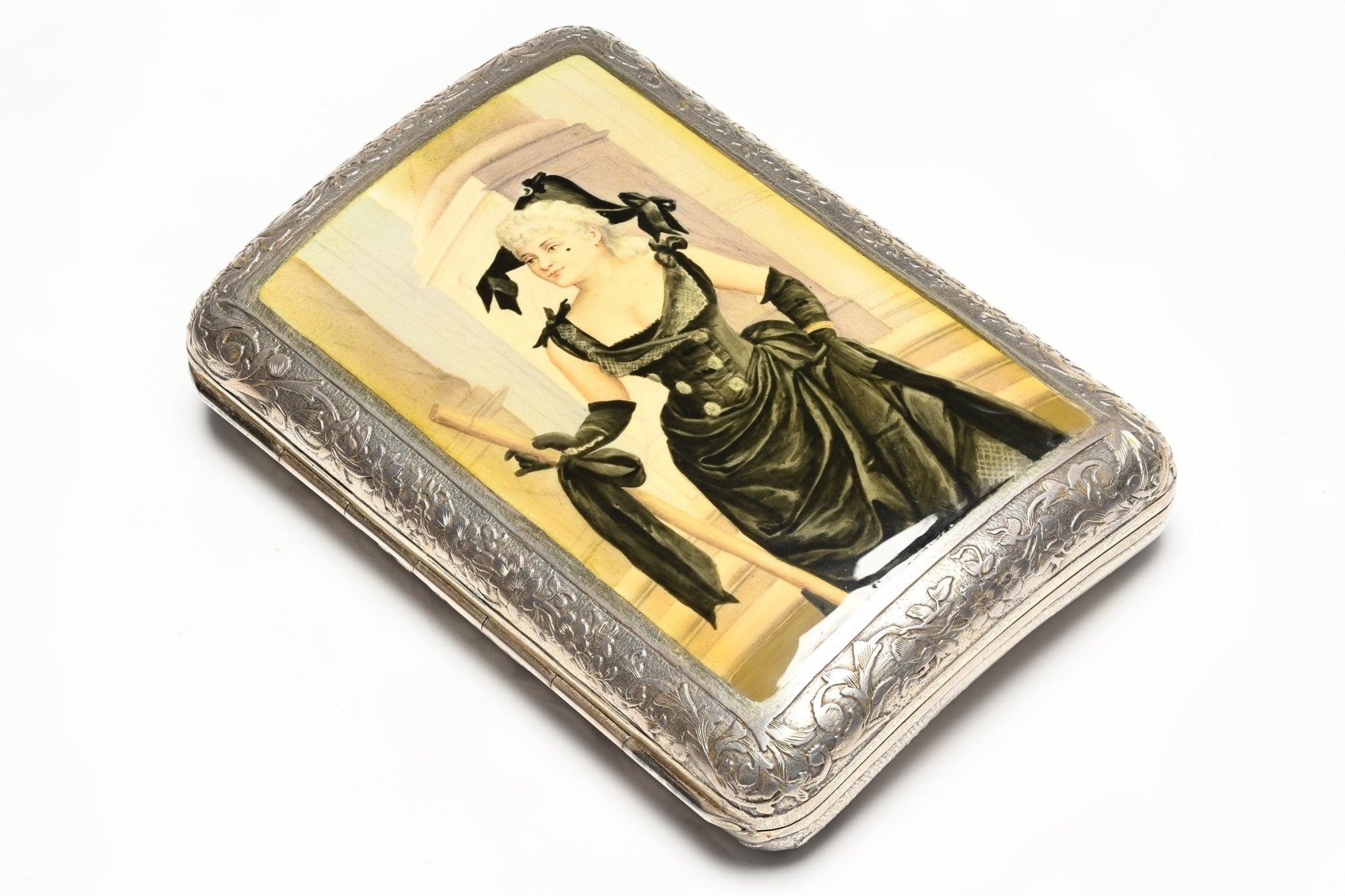 Antique Embossed Silver Enamel Portrait Case
