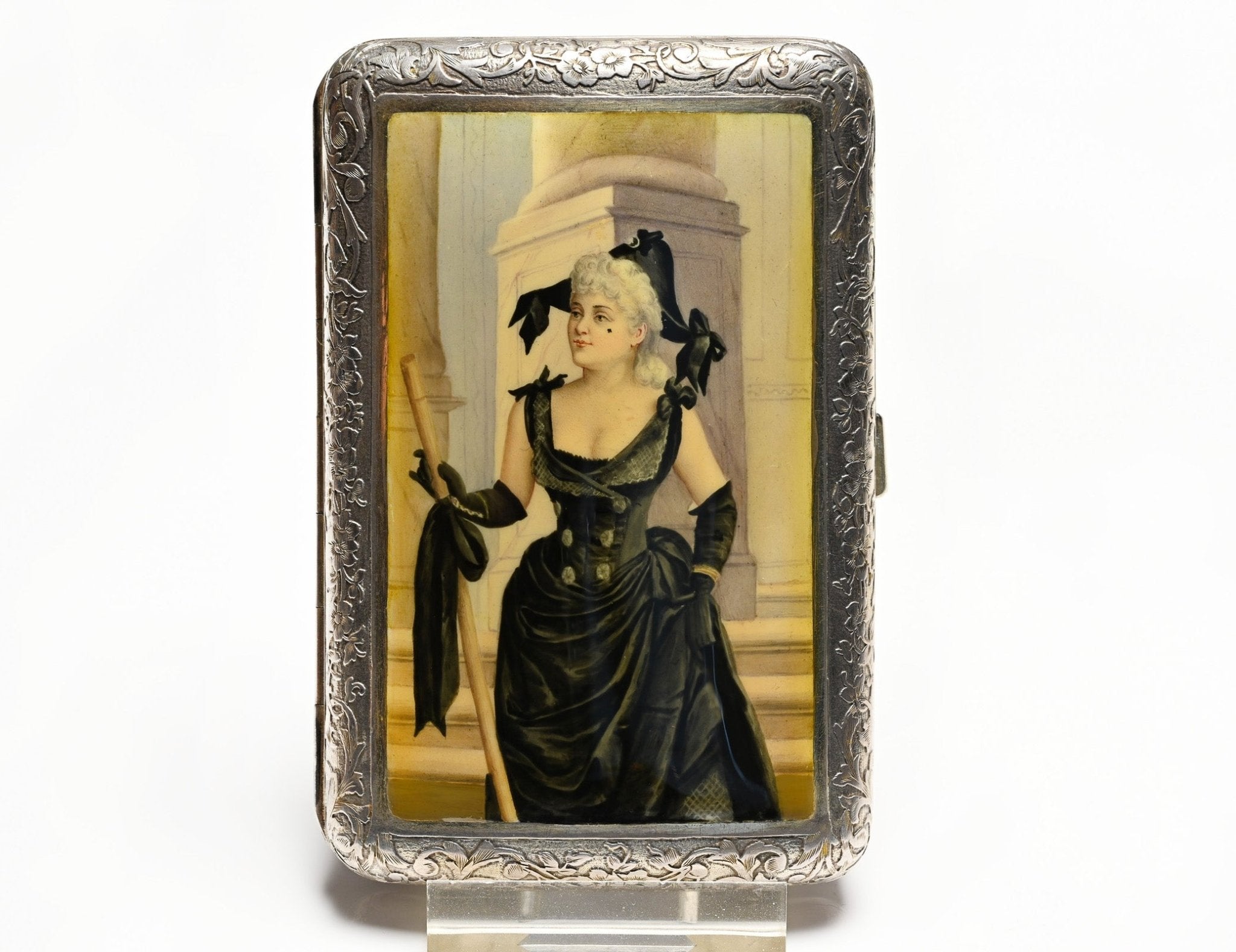 Antique Embossed Silver Enamel Portrait Case