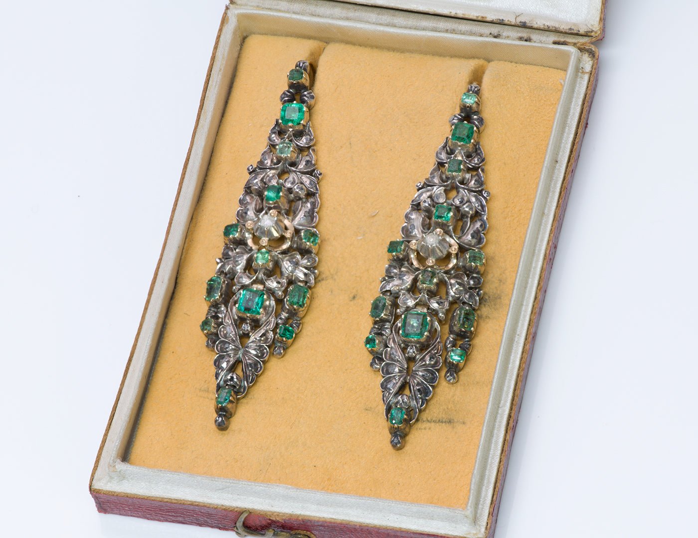 Antique Emerald Diamond Chandelier Earrings