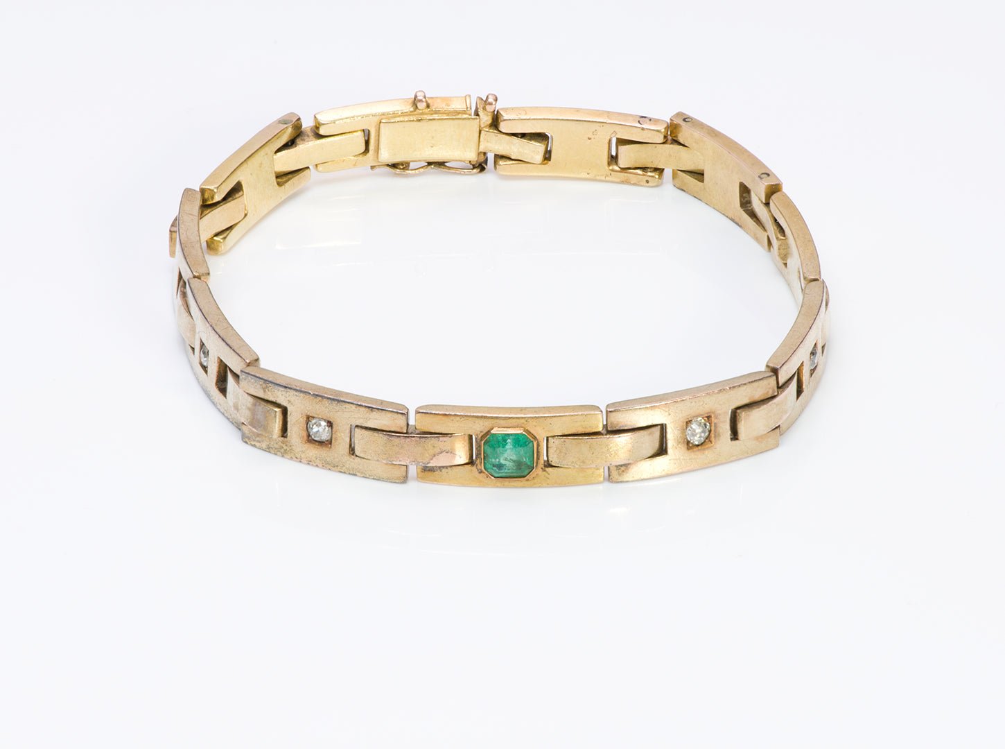 Antique Emerald Diamond Gold Link Bracelet