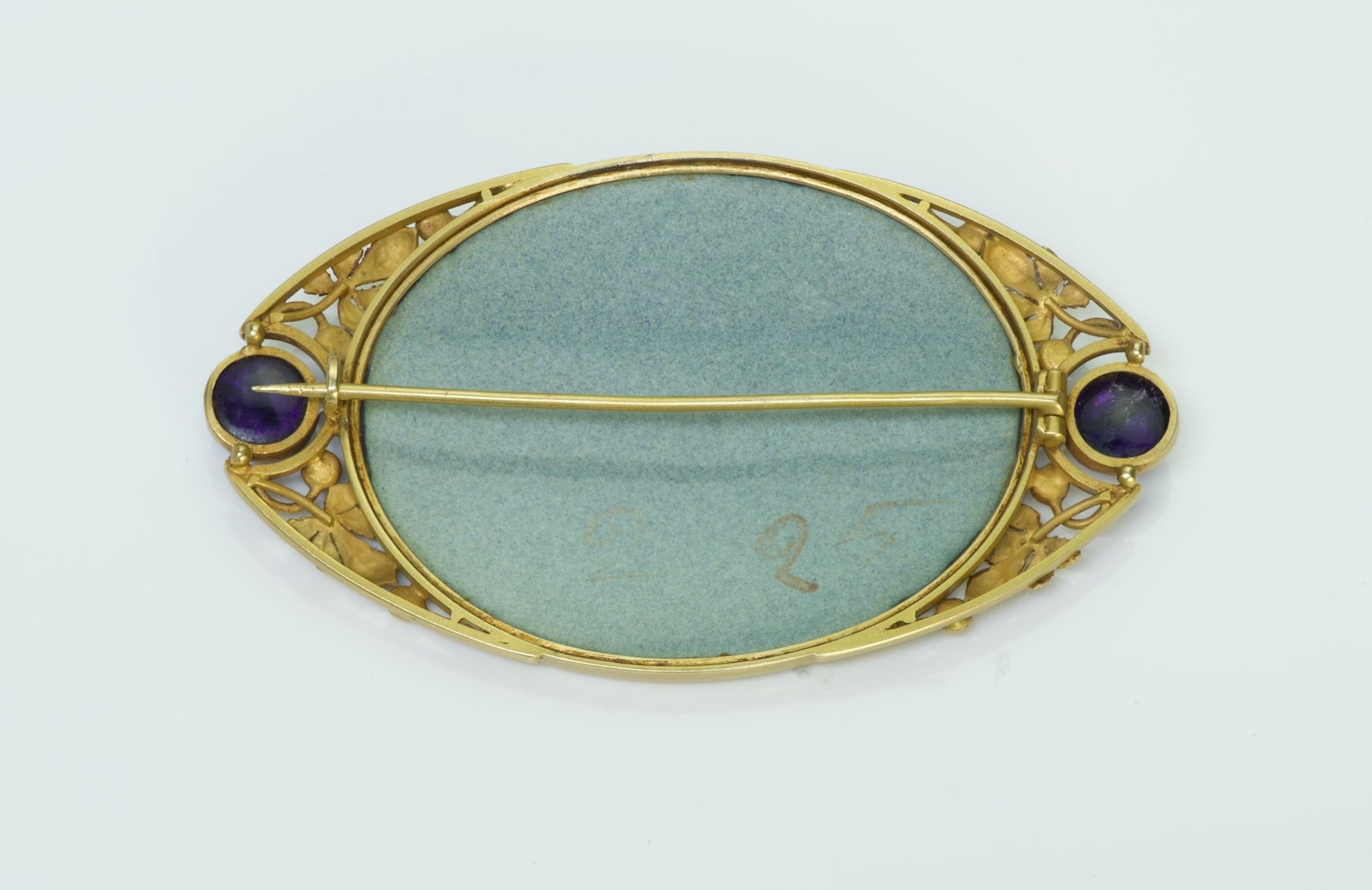 Antique Enamel 18K Gold Amethyst Brooch